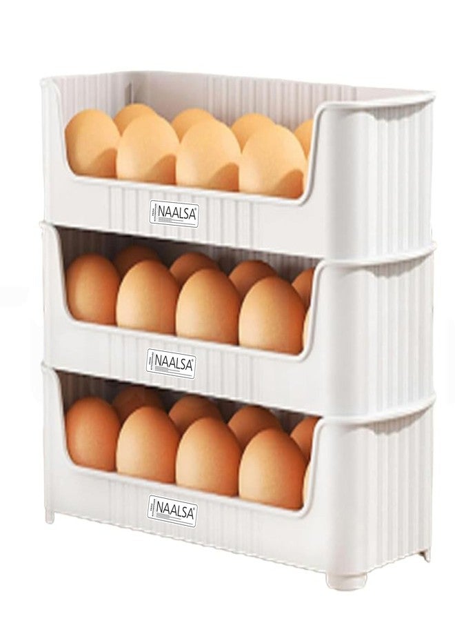 NAALSA ELITE Egg Tray Set of 3 Stackable, 30 Egg Storage, 10 Slots Per Tray, Egg box Space-Saving Organizer for Fridge Side Door, Tabletop & Cabinet, BPA-Free, Durable, Detachable, Freezer Safe - Image 1